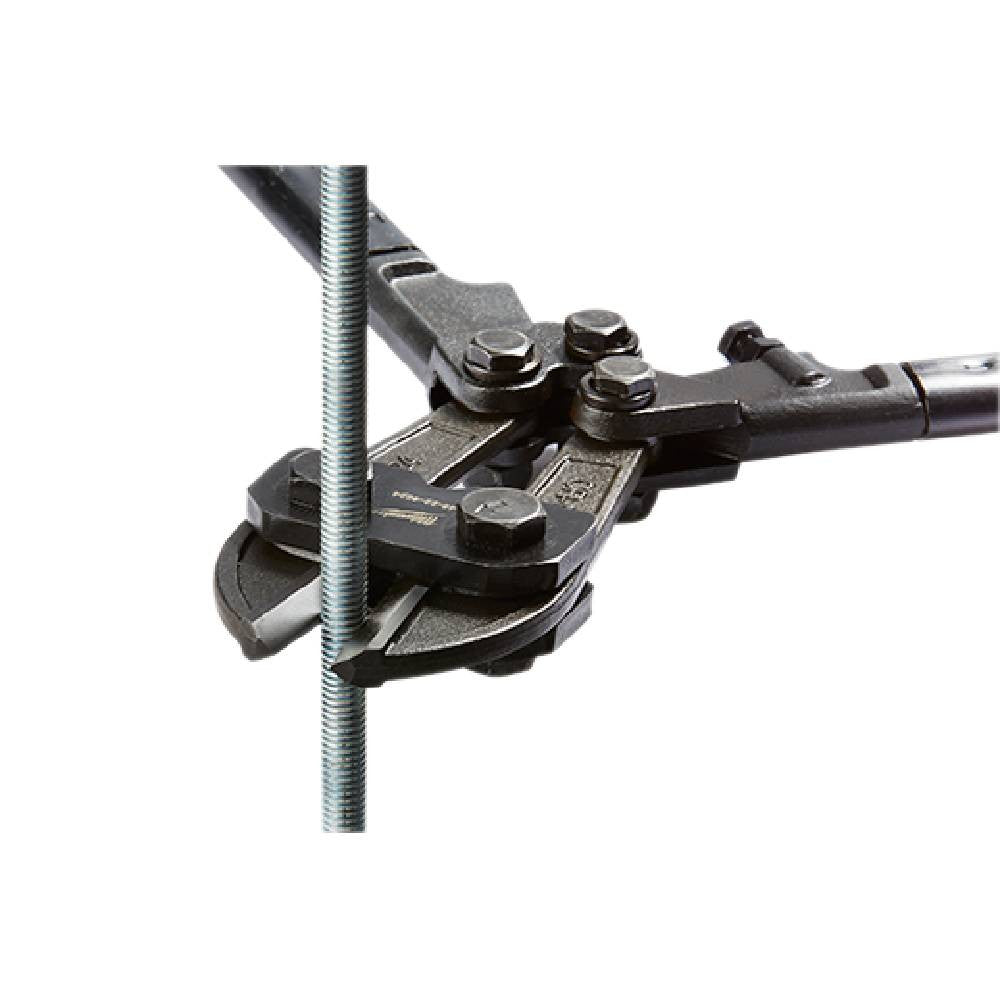 Milwaukee 48-22-4024 24 inch Bolt Cutter showing cutting action while cutting ready-rod