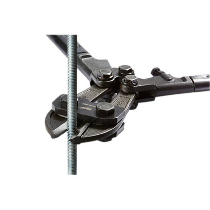 Milwaukee 48-22-4024 24 inch Bolt Cutter showing cutting action while cutting ready-rod