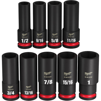 Milwaukee 49-66-7022 SHOCKWAVE 9 piece Impact Duty 1/2 inch SAE Deep 6 Point Socket Set