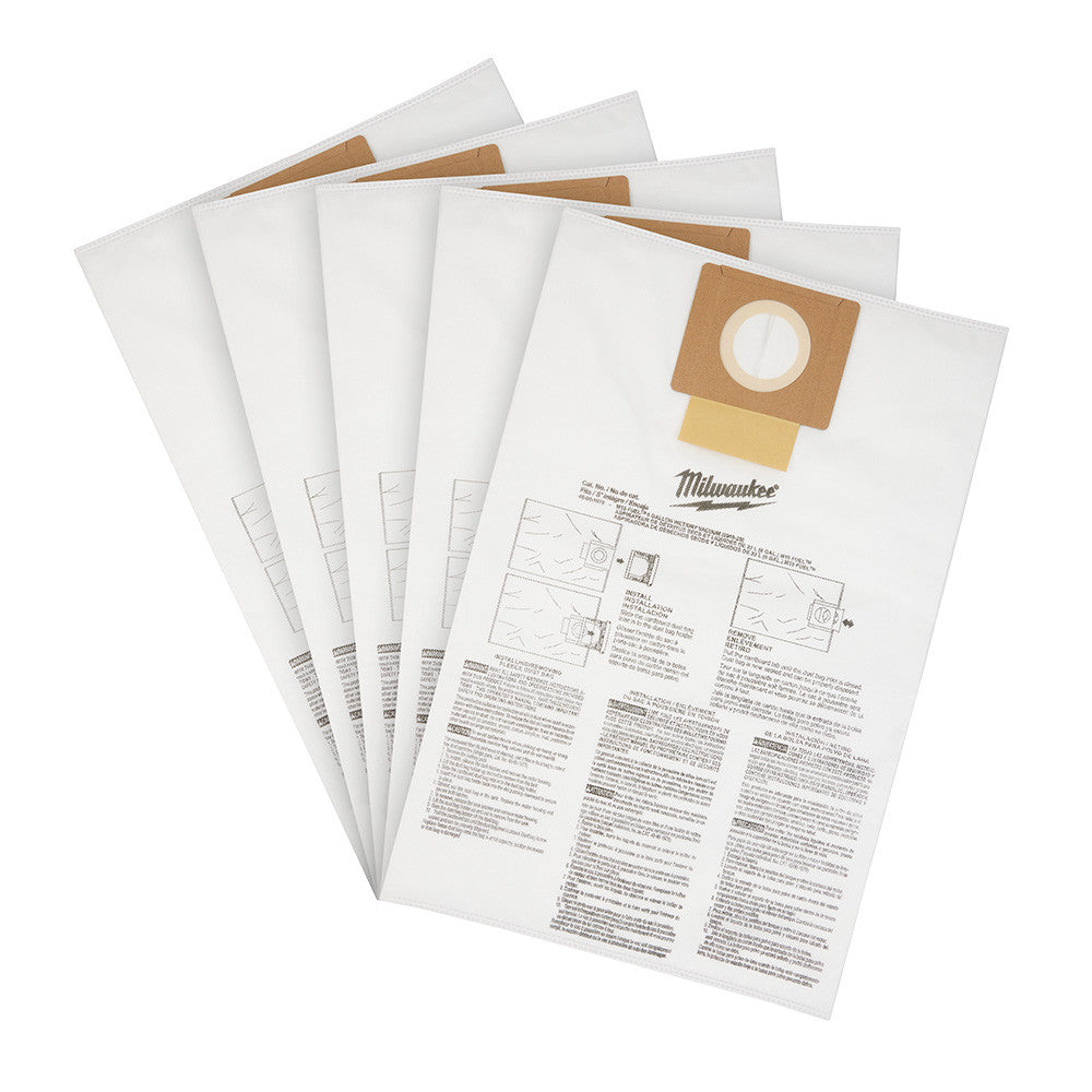 Milwaukee 49-90-1979 6 Gallon Wet/Dry Vacuum Fleece Dust Bags - 5 pack