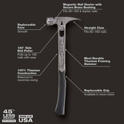 Stiletto STTIB15SC 15oz Titanium Smooth Face Framing Hammer with Curved Handle