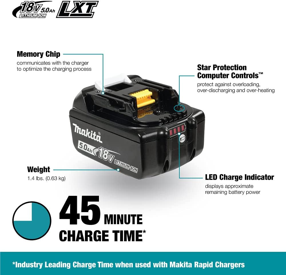 Makita BL1850B 18V LXT 5Ah Lithium-Ion Batteries - 2pk