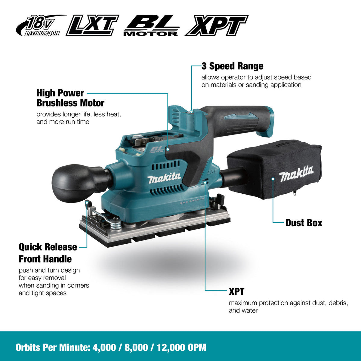 Makita DBO380Z 18V LXT Brushless 1/3 Sheet Finishing Sander (Tool Only)
