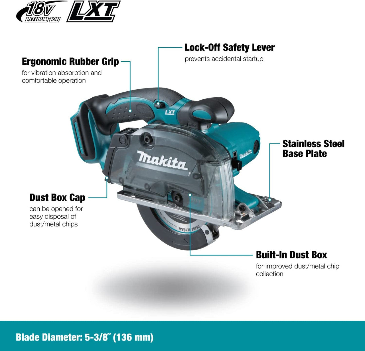 Makita DCS552Z 18V LXT Cordless 5-3/8 inch Metal Cutting Saw with Dust Box (Tool Only)