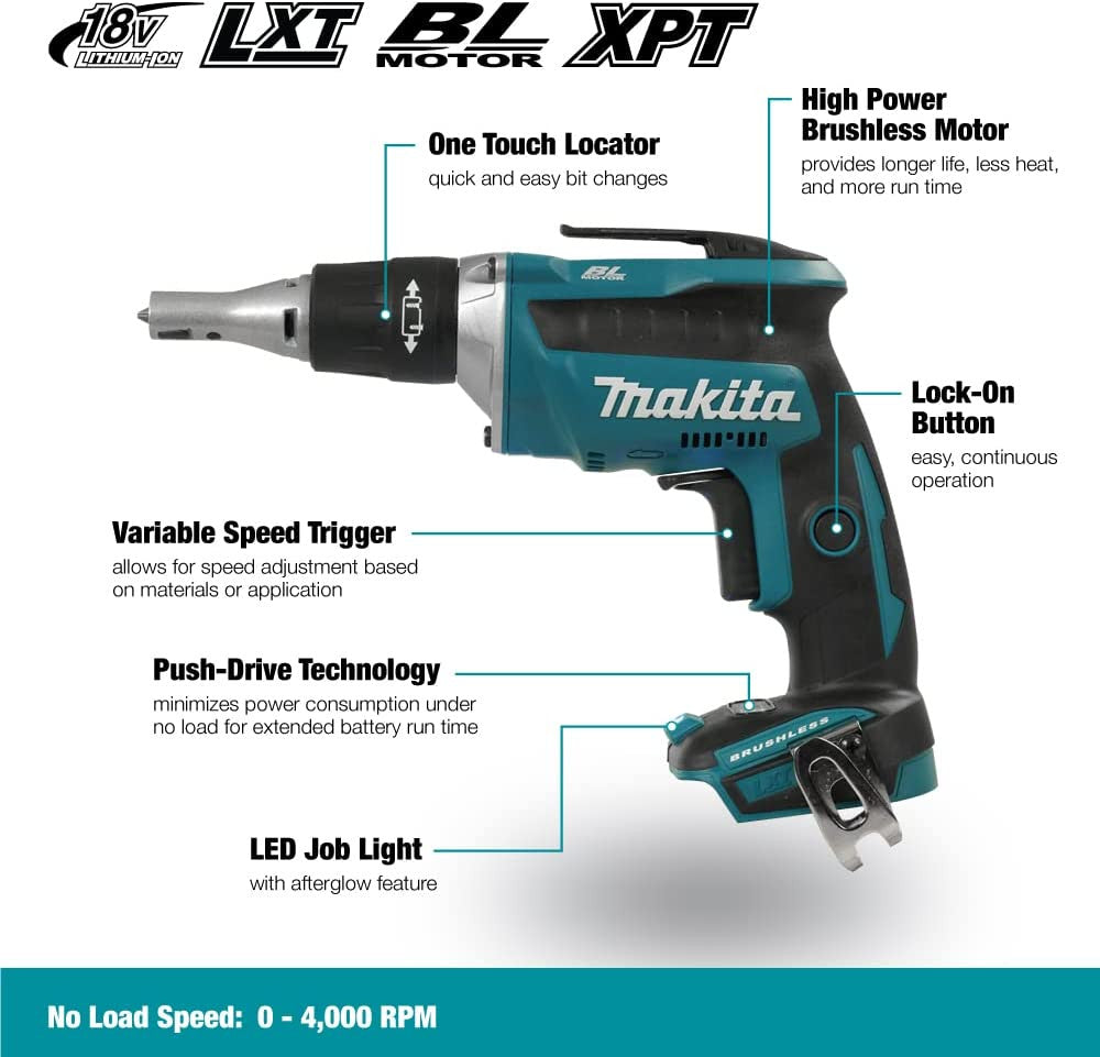 Makita DFS452Z 18V LXT Cordless 1/4 inch Drywall Screwdriver with Brushless Motor (Tool Only)