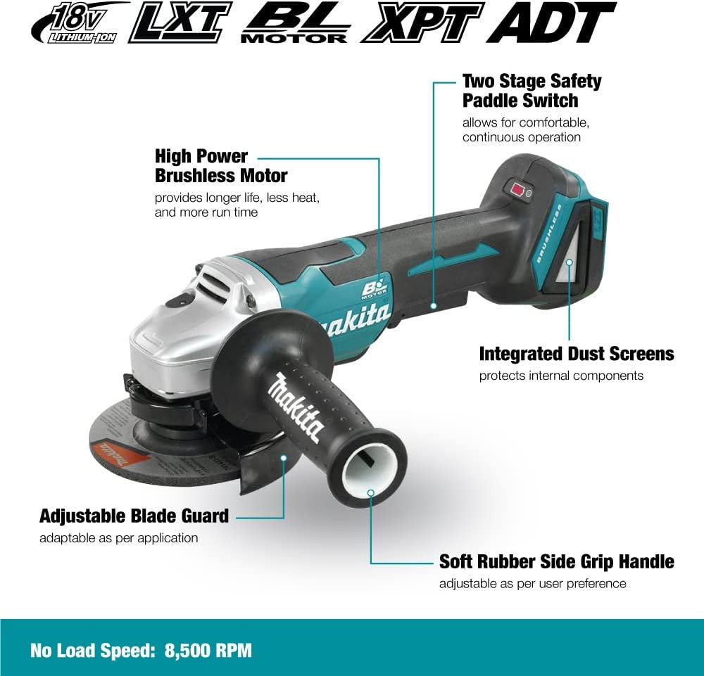 Makita DGA455Z 18V LXT Cordless 4-1/2 inch Paddle-Switch Angle Grinder with Brushless Motor (Tool Only)