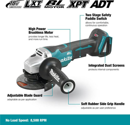 Makita DGA455Z 18V LXT Cordless 4-1/2 inch Paddle-Switch Angle Grinder with Brushless Motor (Tool Only)
