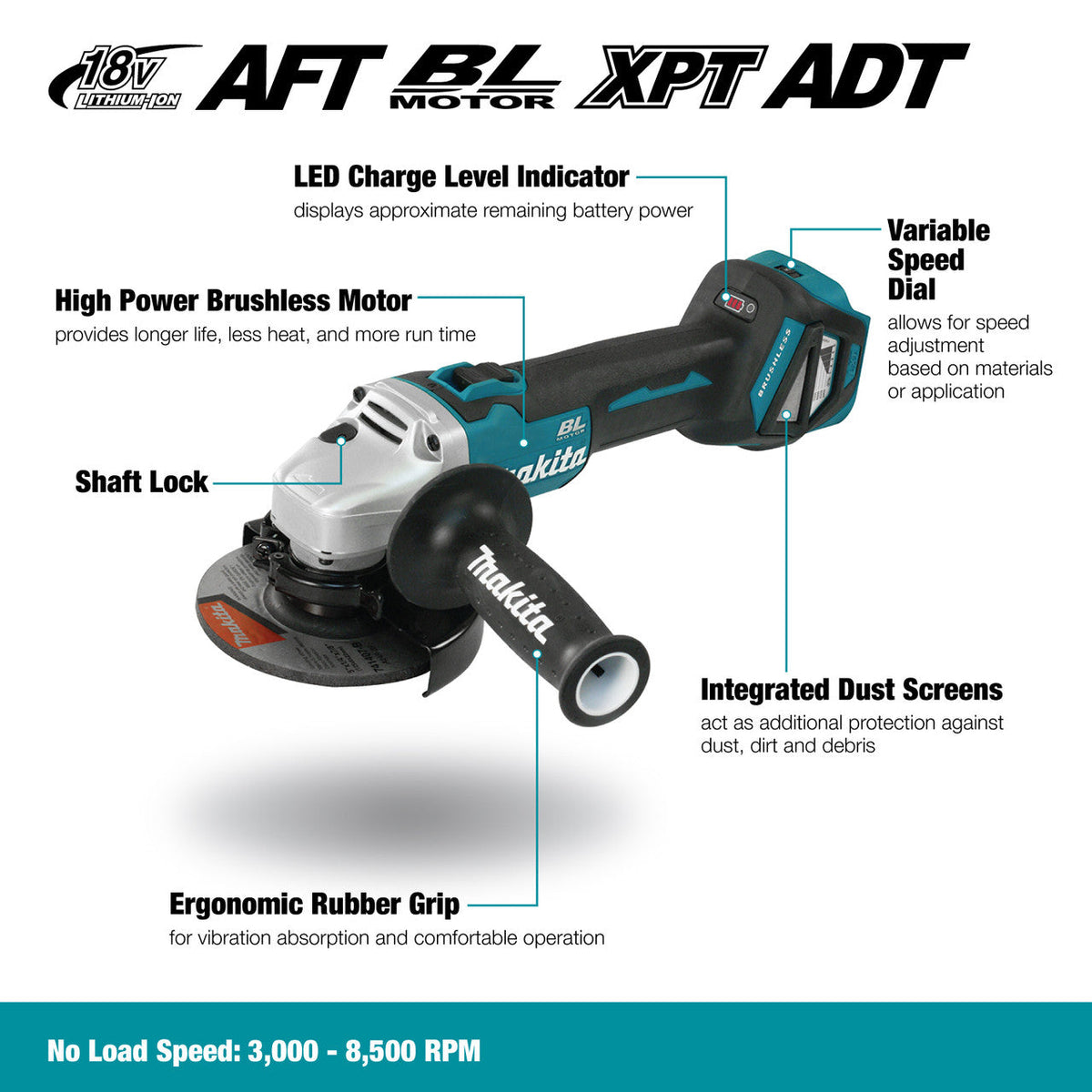 Makita DGA511Z 18V Cordless 5 Inch Angle Grinder with Brushless Motor (Tool Only)