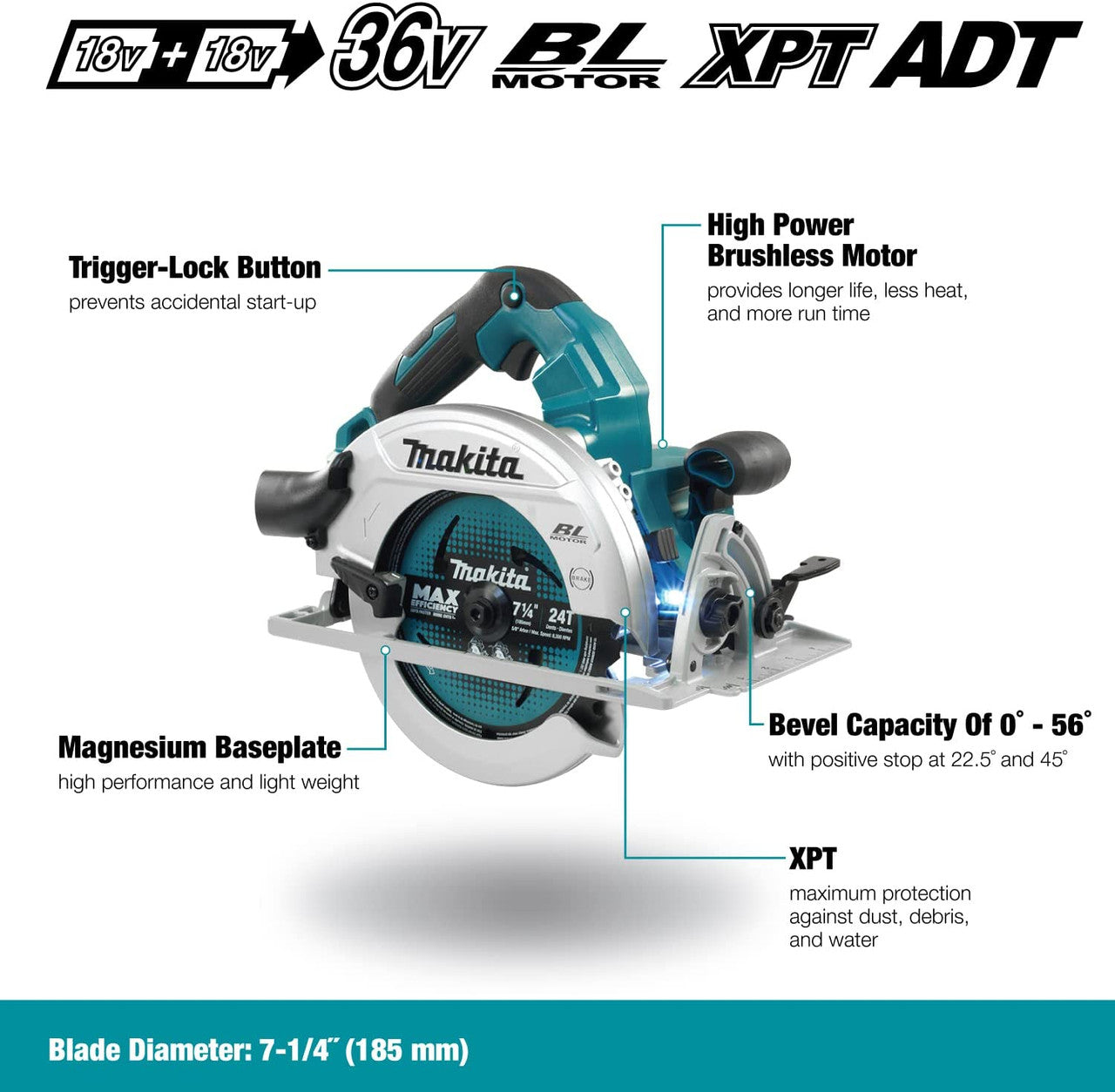Makita DHS780Z 36V (18Vx2) LXT 7-1/4 inch Cordless Circular Saw with Brushless Motor (Tool Only)