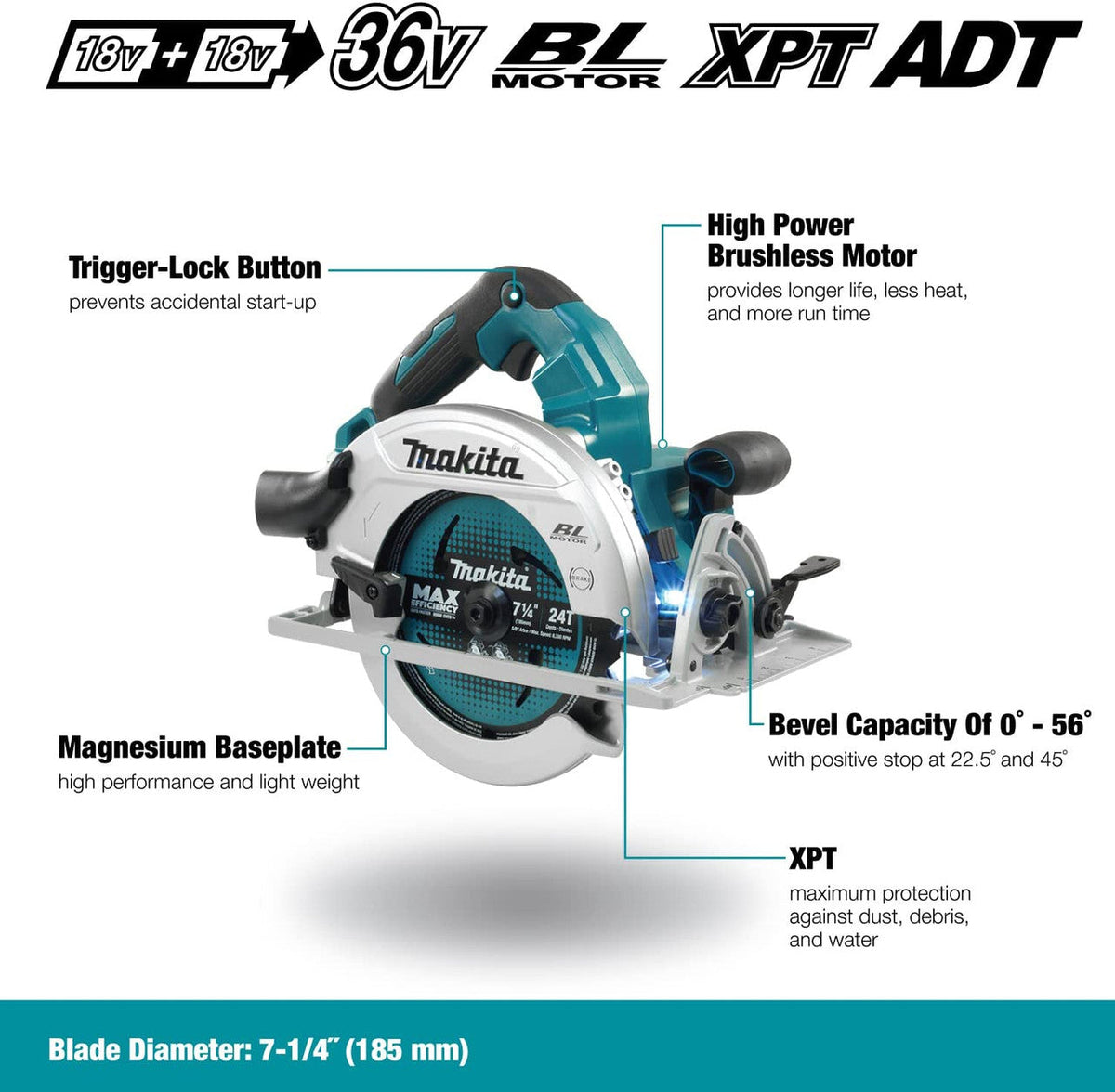 Makita DHS780Z 36V (18Vx2) LXT 7-1/4 inch Cordless Circular Saw with Brushless Motor (Tool Only)