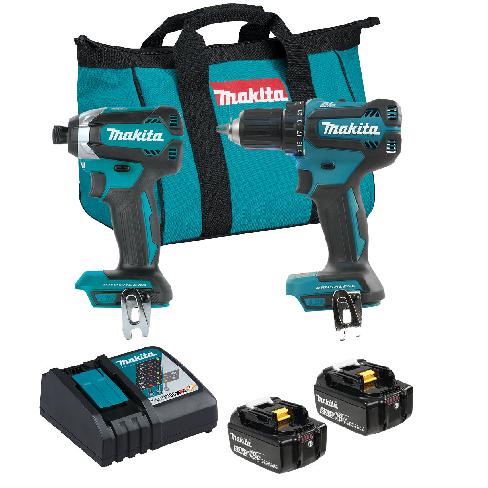 Makita DLX2289TX1 18V LXT 2-Tool Cordless Brushless 1/2in Drill/Driver & 1/4in Impact Driver Combo Kit