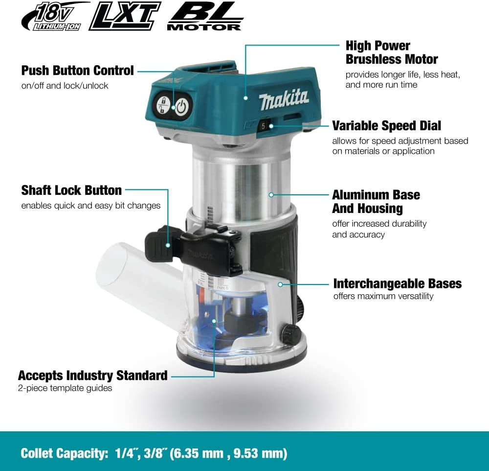 Makita DRT50ZX4 18V LXT Cordless Brushless Compact Router (Tool Only)