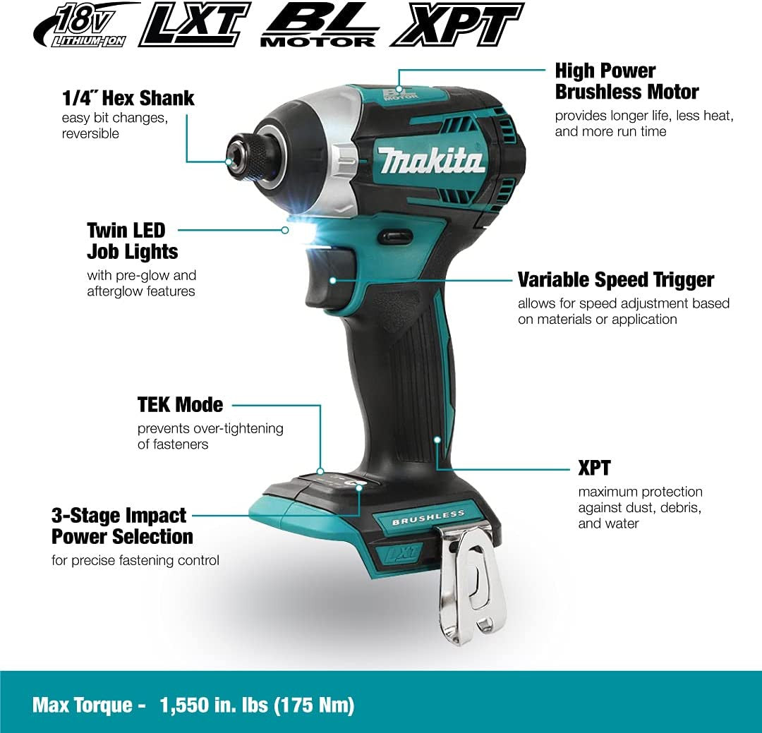 Makita DTD154Z 18V LXT Cordless Ultra-Compact 1/4 inch Impact Driver with Brushless Motor (Tool Only)