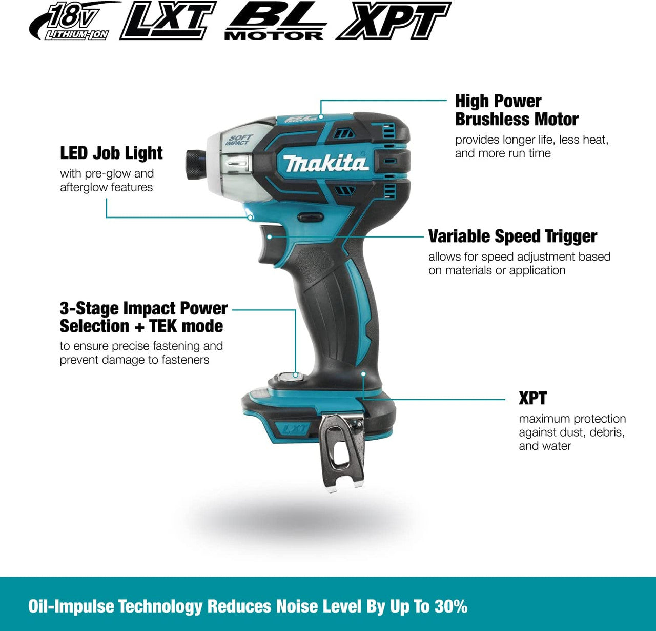 Makita DTS141Z 18V LXT Cordless 1/4 inch Oil-Impulse Impact Driver with Brushless Motor (Tool Only)