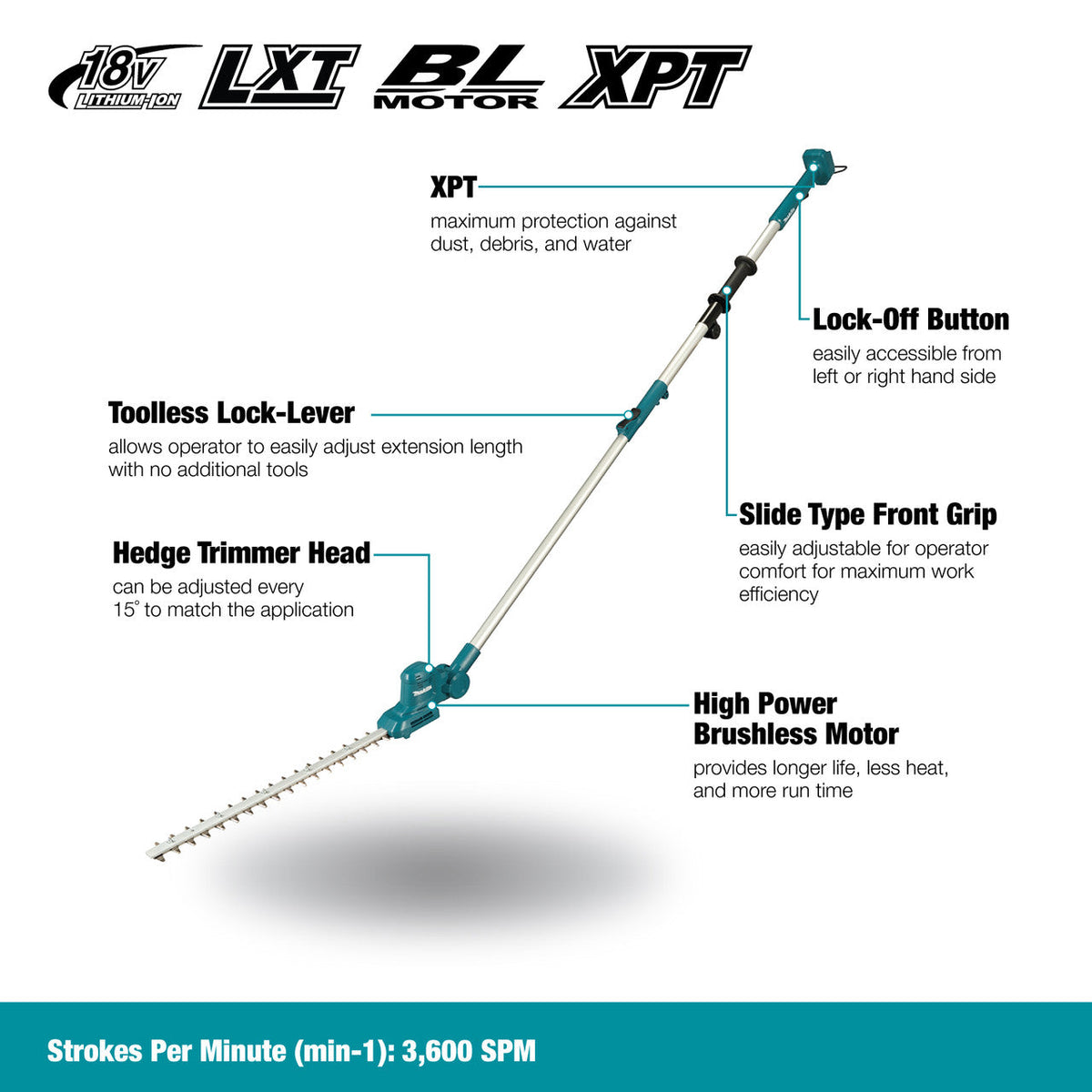 Makita DUN461WZ 18V LXT 18-1/8 inch Brushless Telescopic Pole Hedge Trimmer (Tool Only)