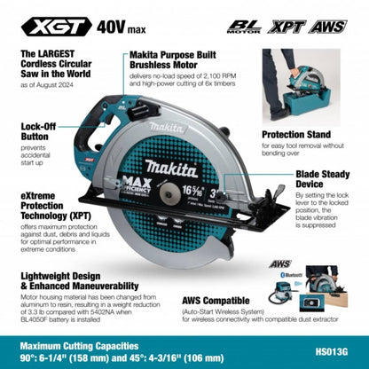 Makita HS013GZ 40V MAX XGT Brushless 16-5/16in Circular Saw feature overview