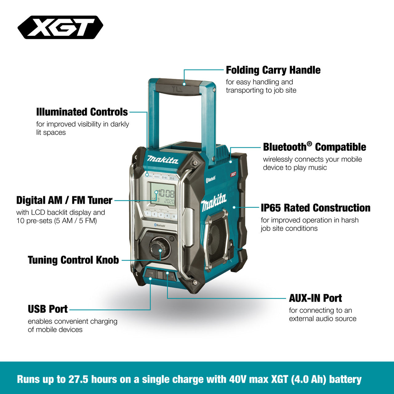 Makita MR002G 40V XGT Bluetooth Jobsite Radio (Tool Only)