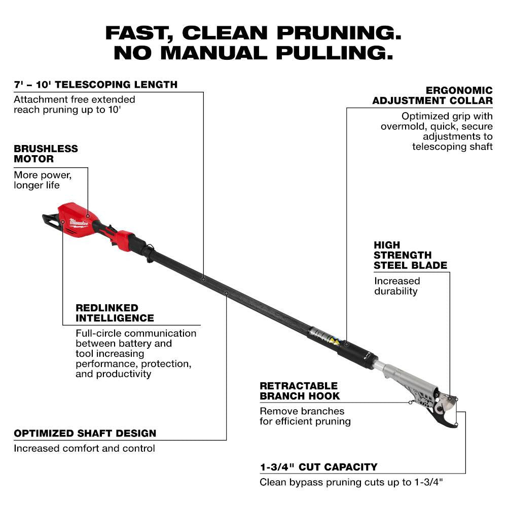Milwaukee 3008-20 M18 FUEL Cordless Brushless Telescoping  Pole Pruning Shears (Tool Only)