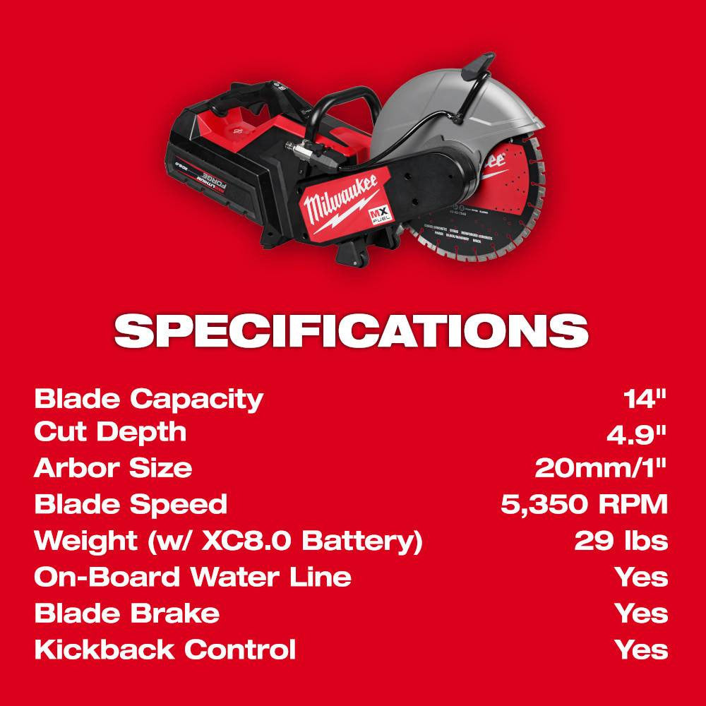 Milwaukee MXF315-2XC MX FUEL Cordless Brushless 14 Inch Cut-Off Saw with Rapid Stop Kit