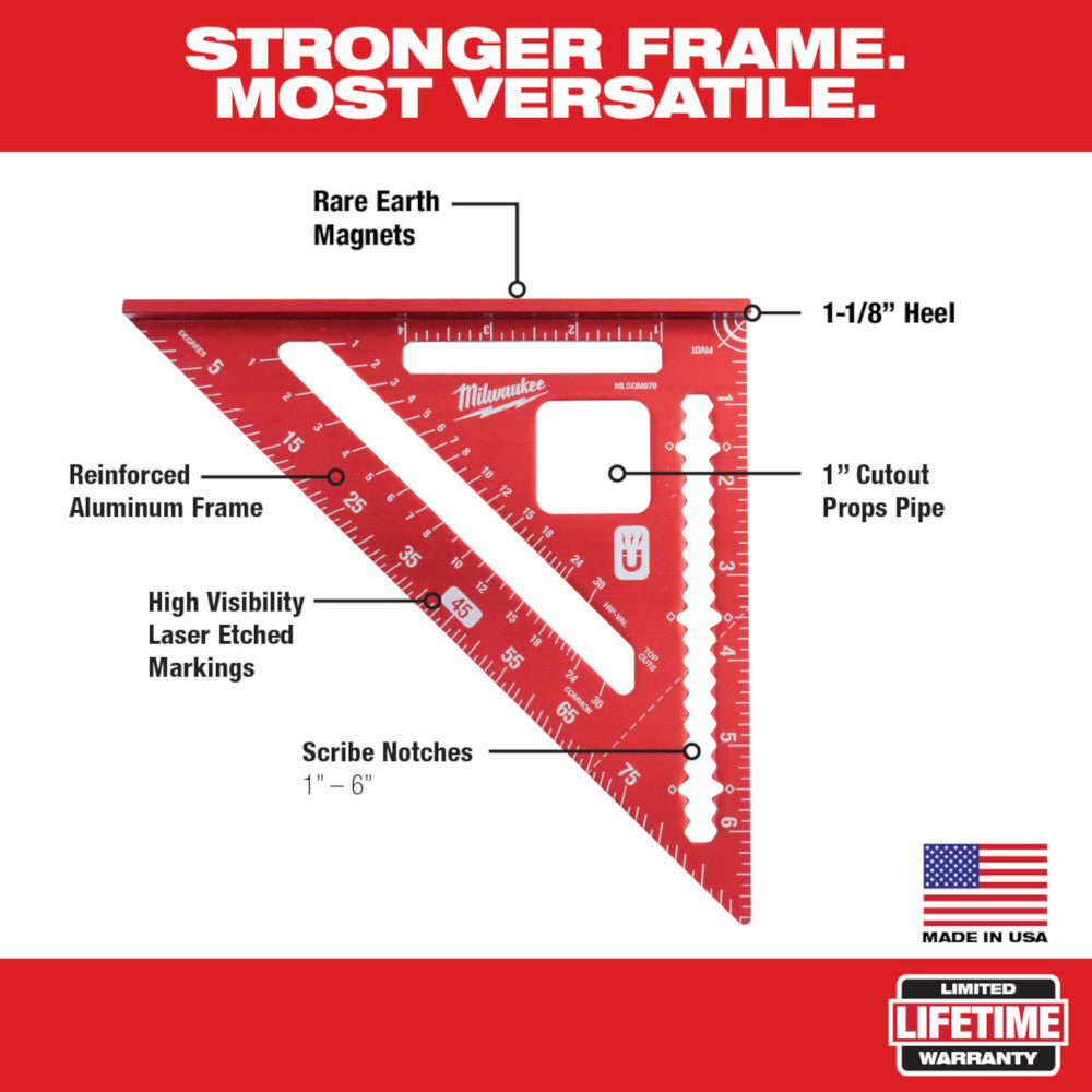 Milwaukee MLSQM070 7 inch Magnetic SAE Rafter Square