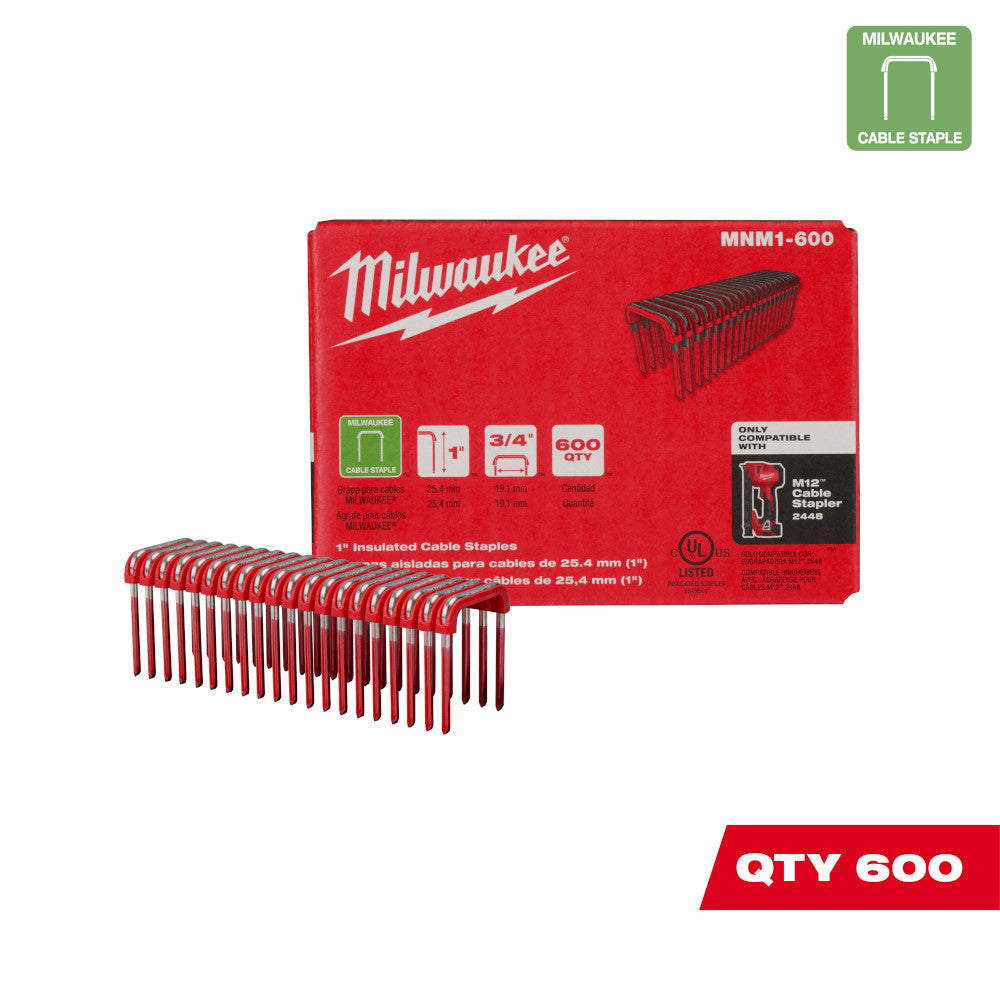 Milwaukee MNM1-600 1 inch Insulated Cable Staples compatible with 2488-20 M12 Cable Stapler