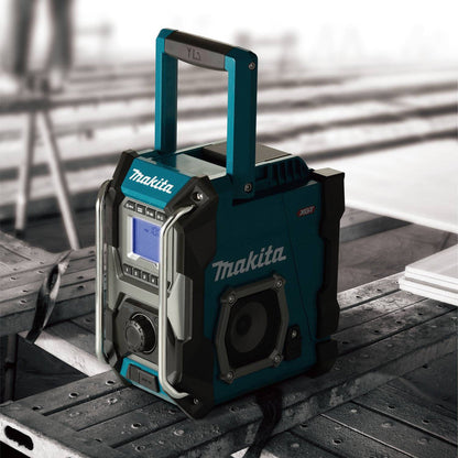 Makita MR001G 40V MAX XGT Cordless / Electric Jobsite Radio (Tool Only) showing in use on job sites playing the radio