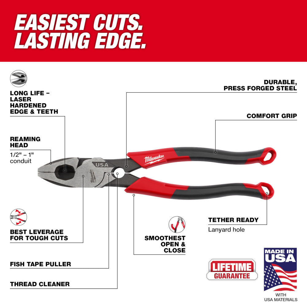 Milwaukee MT550T 9 inch Lineman foots Comfort Grip Pliers with Thread Cleaner