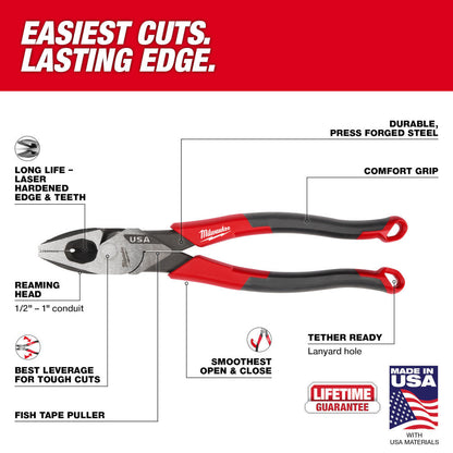 Milwaukee MT550 9 inch Lineman foots Comfort Grip Pliers