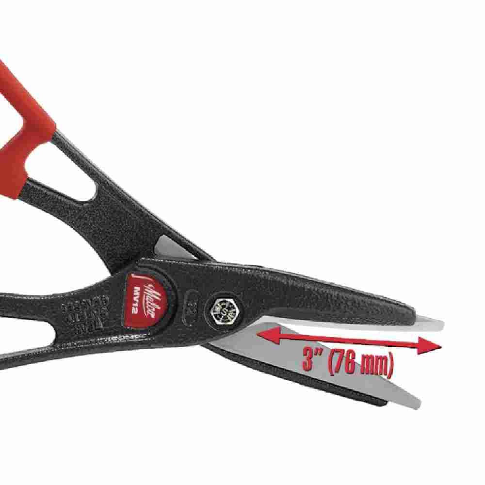 Malco MV12 12 inch Andy Combination Snips showing cutting capacities