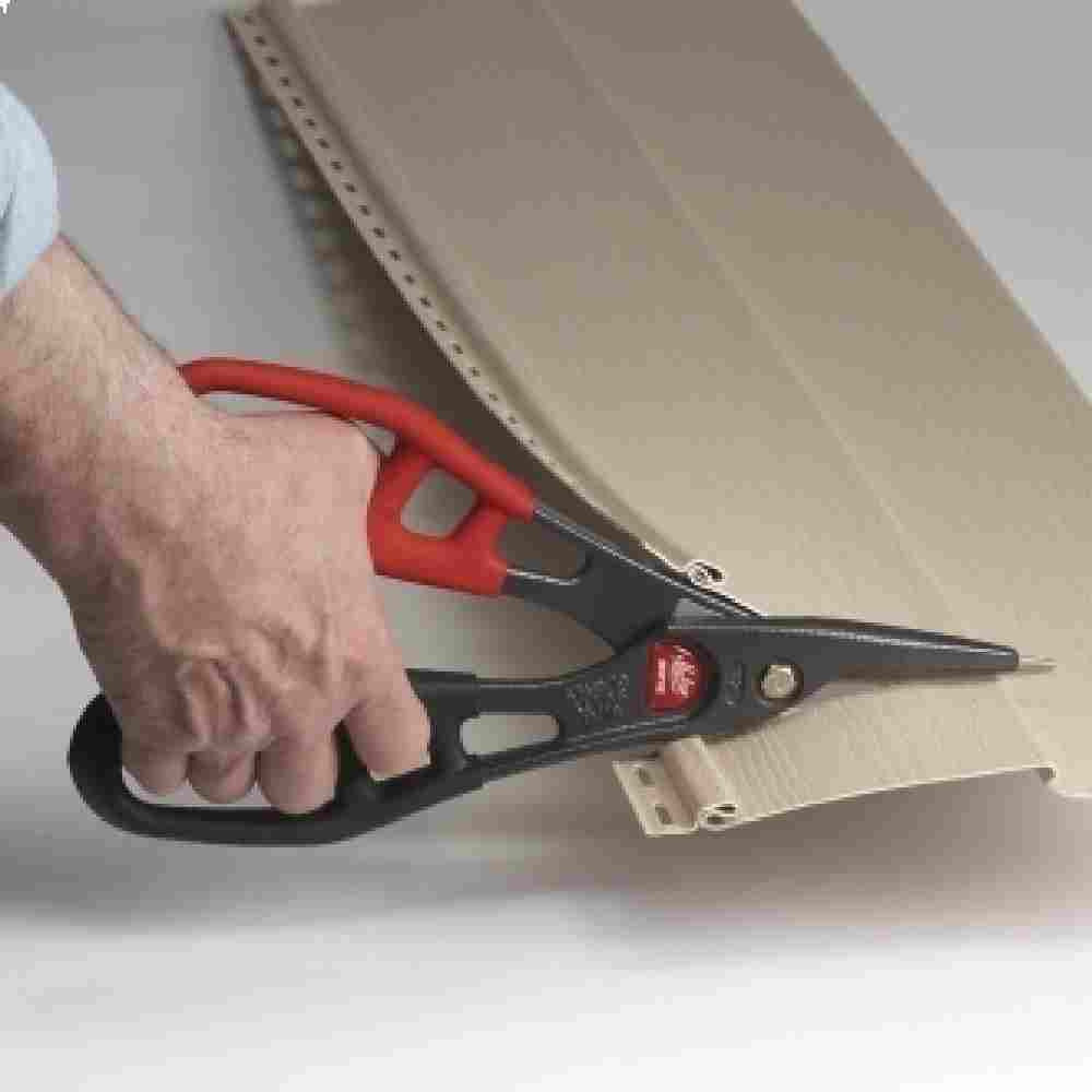 Malco MV12 12 inch Andy Combination Snips showing cutting vinyl siding