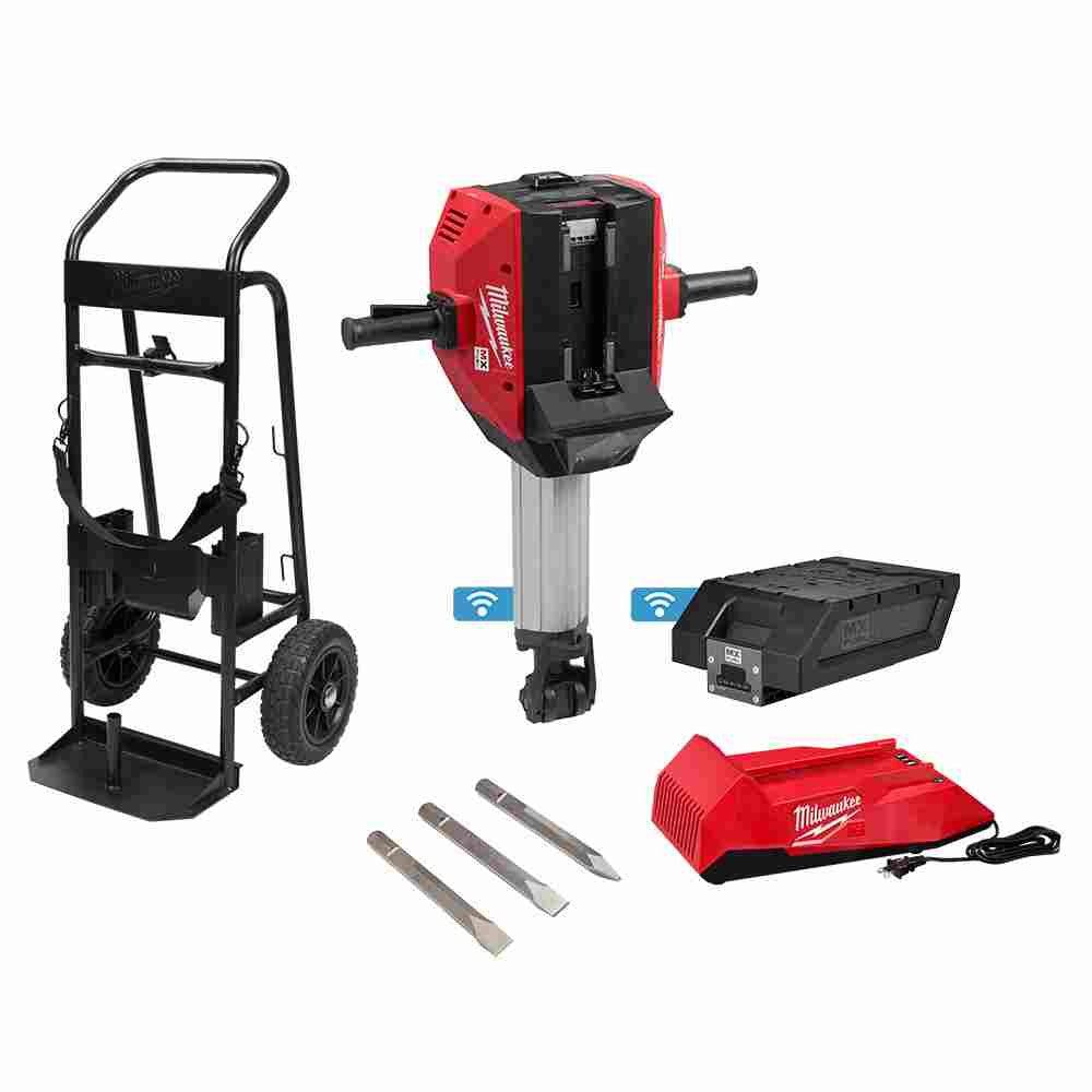 Milwaukee MXF368-1XC MX FUEL Cordless Demolition Breaker Kit showing  what the kit includes