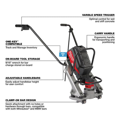Milwaukee MXF381-2CP MX FUEL Cordless Brushless Vibratory Power Screed Kit showing features of the screening tool