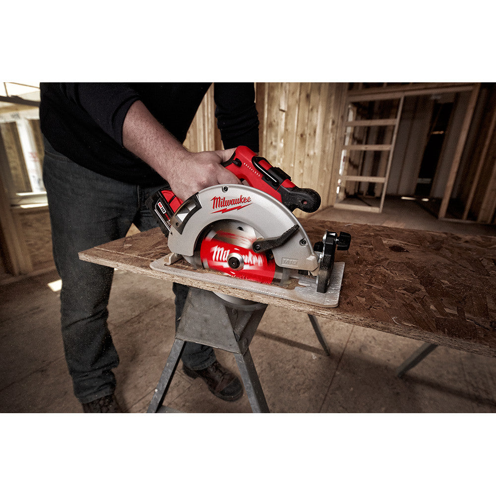 Milwaukee 2631-20 M18 Brushless 7-14 Circular Saw cutting wood (battery sold separately)