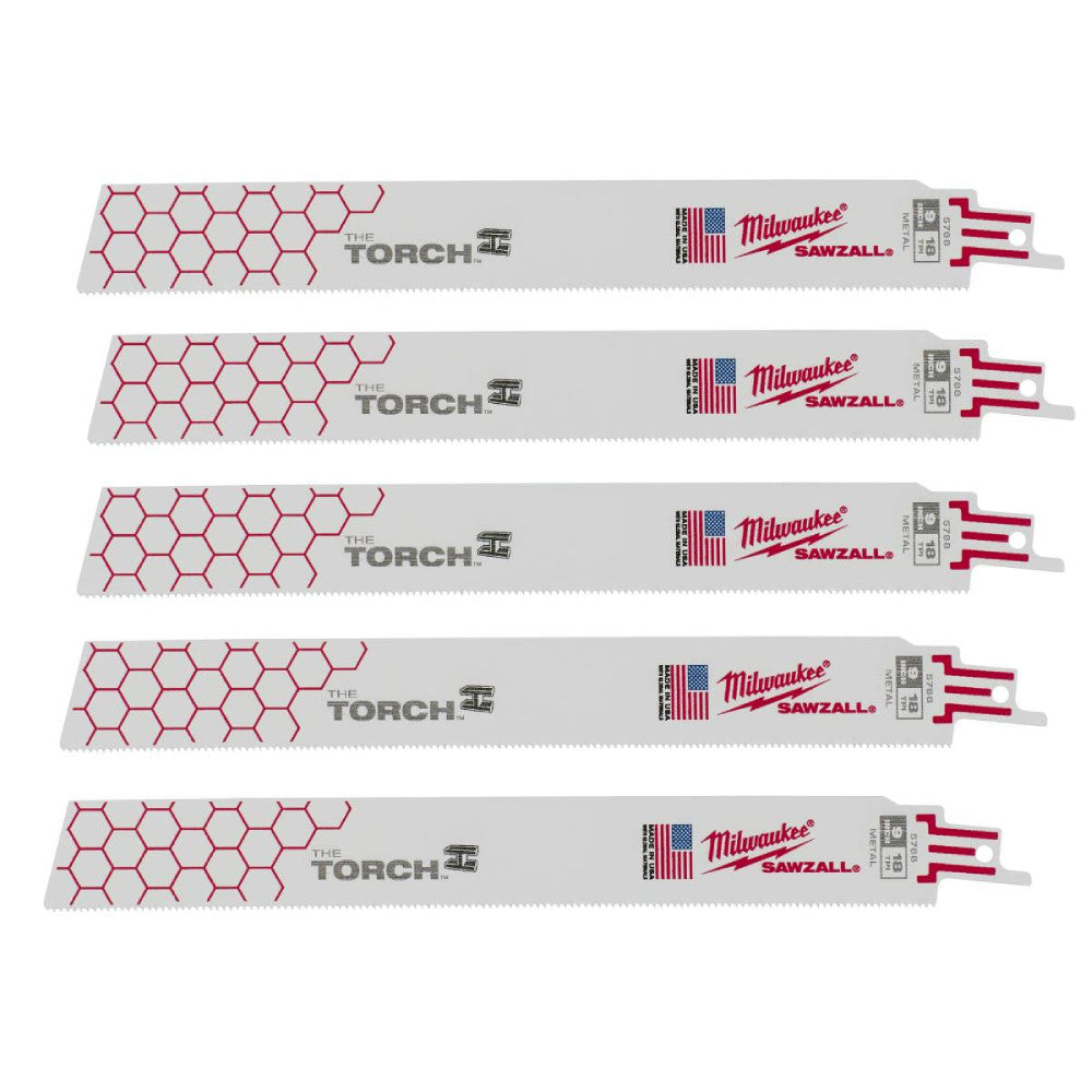 Milwaukee 48-00-5788 SAWZALL THE TORCH 9 inch 18 TPI Metal Demolition Blades - 5pk
