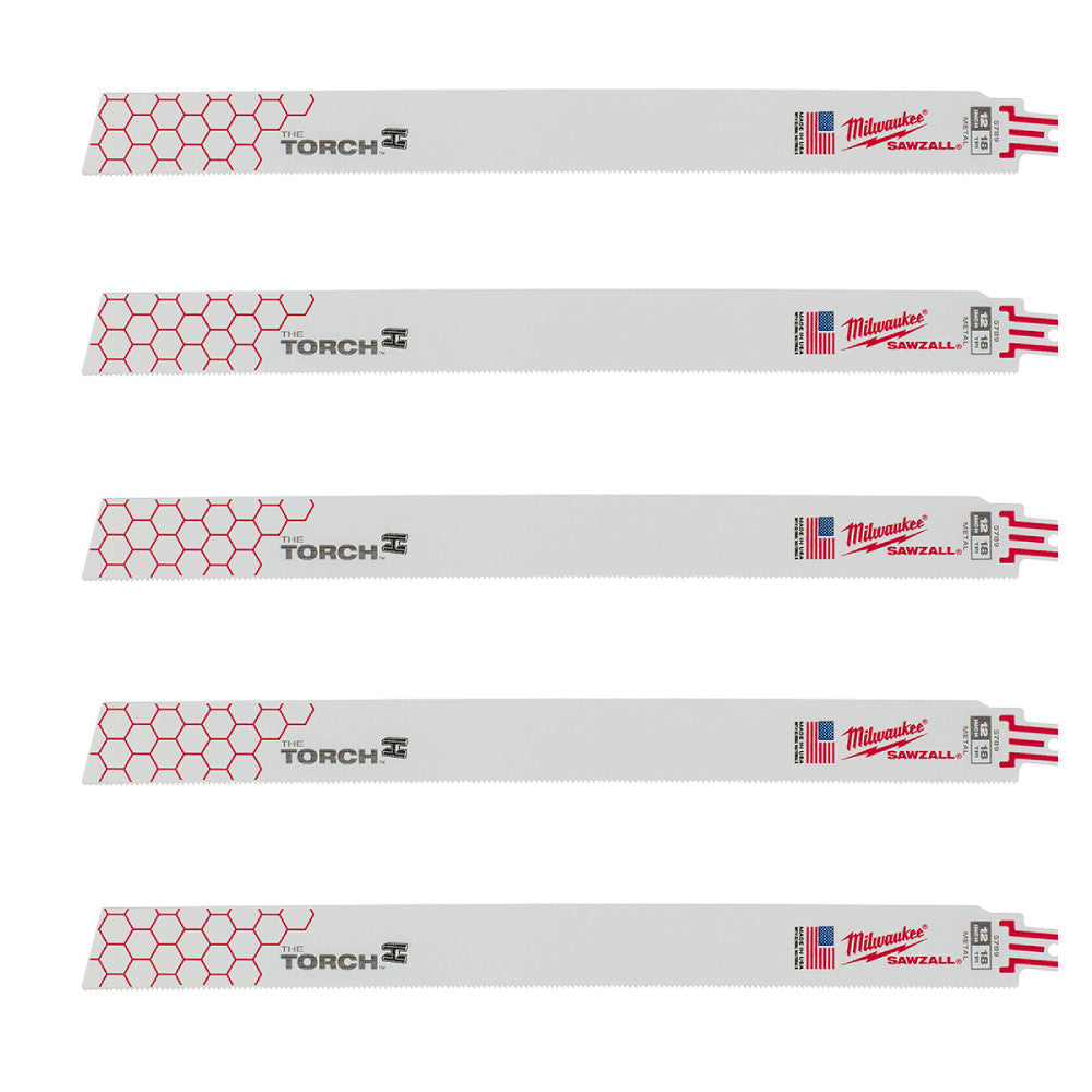 Milwaukee 48-00-5789 SAWZALL THE TORCH 12 inch 18 TPI Metal Demolition Blades - 5pk