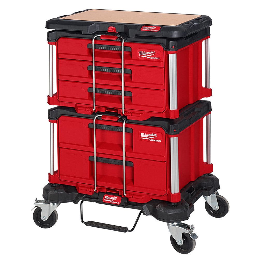 Milwaukee 48-22-8410 PACKOUT Dolly with  2-Drawer Tool Box, 3-Drawer Tool Box, Customizable Work Top (not included)
