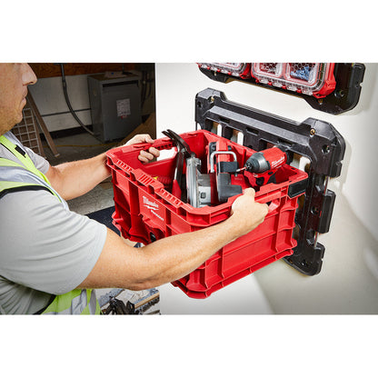Milwaukee 48-22-8440 PACKOUT Crate filled with tools hung on PACKOUT Mounting Plate (not included)