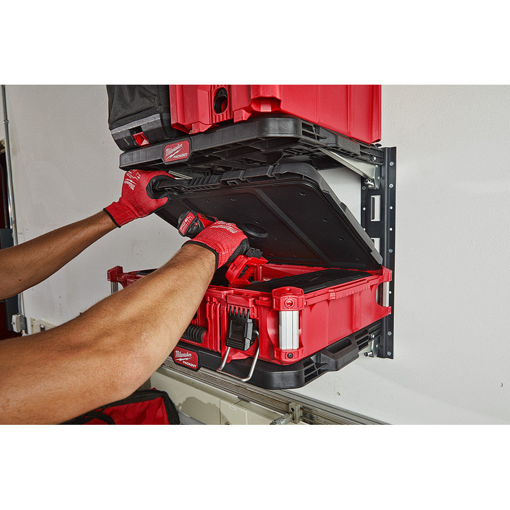 Milwaukee 48-22-8480 PACKOUT Racking Kit being used for storage with tool box (not included)