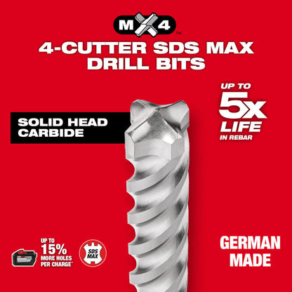 Milwaukee 48-20-3922 5/8 Inch x 31 Inch x 36 Inch MX4 4-Cutter SDS-MAX Rotary Hammer Drill Bit