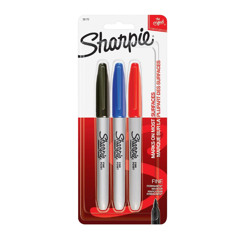 Sharpie 3pc Fine Point Permanent Marker Set - (Black, Blue & Red)