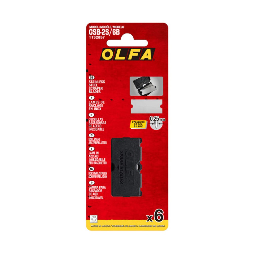 OLFA 40mm Stainless Steel Glass Scraper Replacement Blades - 6pk