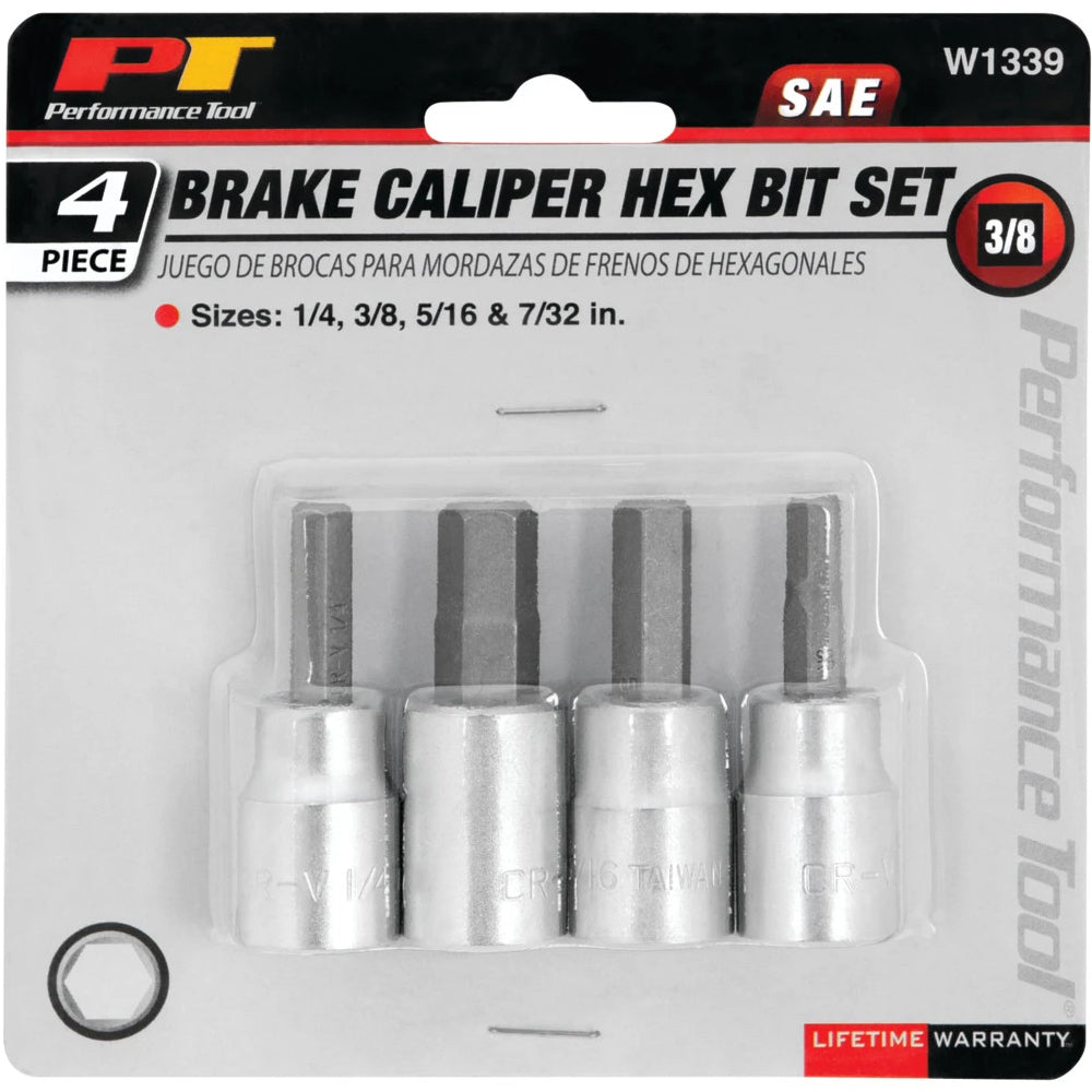 Performance Tool 4pc 3/8in Drive Brake Caliper Hex Bit Set