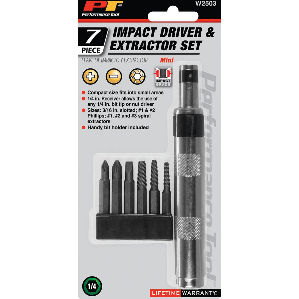 Performance Tool 1/4in Impact Driver & Extractor Set