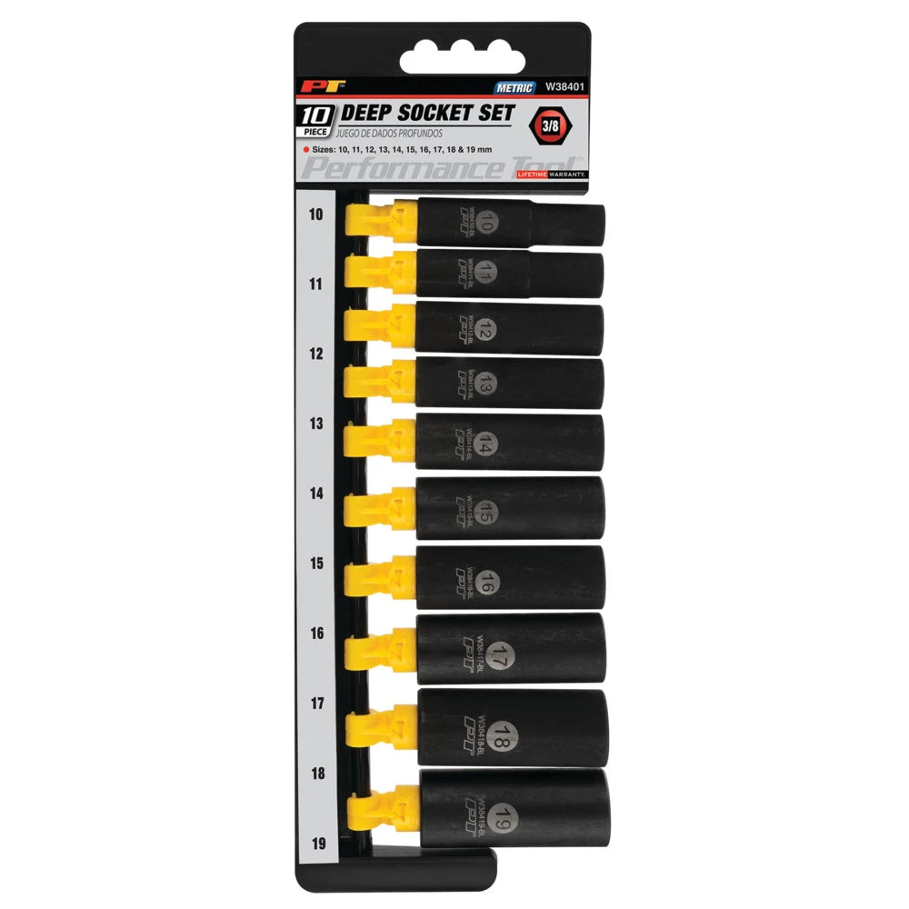 Performance Tool 10pc 3/8in Drive Metric Black Socket Set