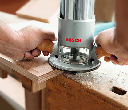 Bosch 1617EVS 2-1/4 HP Electronic Fixed-Base Router trimming an edge