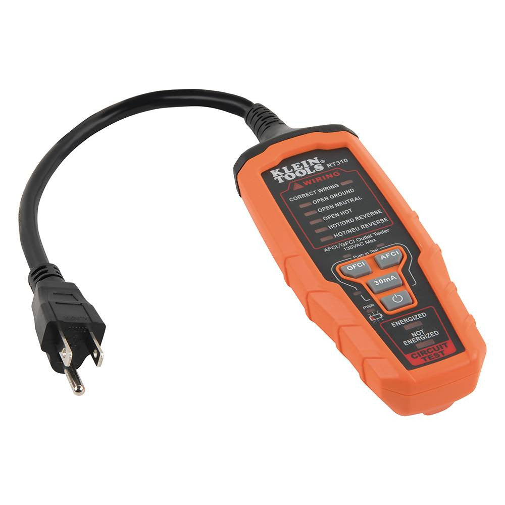 Klein Tools RT310 AFCI/GFCI Outlet Tester showing from a different angle