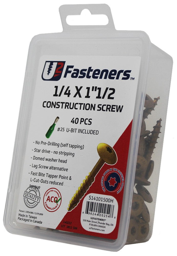 U2 Fasteners Construction Screws 1/4 x 1-1/2in - 40pk