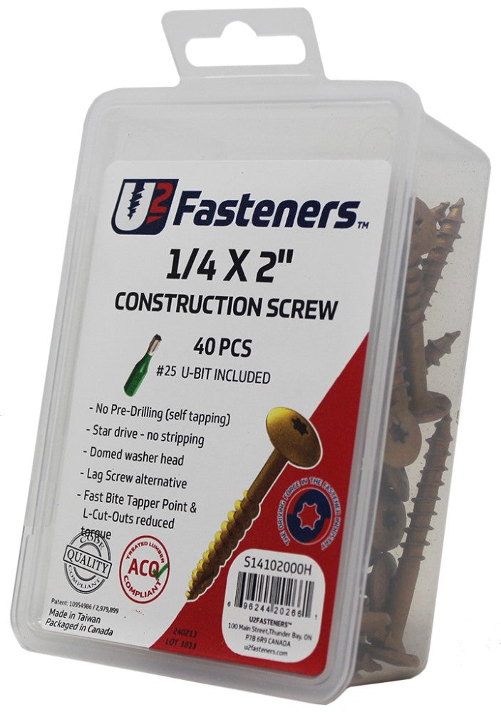 U2 Fasteners Construction Screws 1/4 x 2in - 40pk