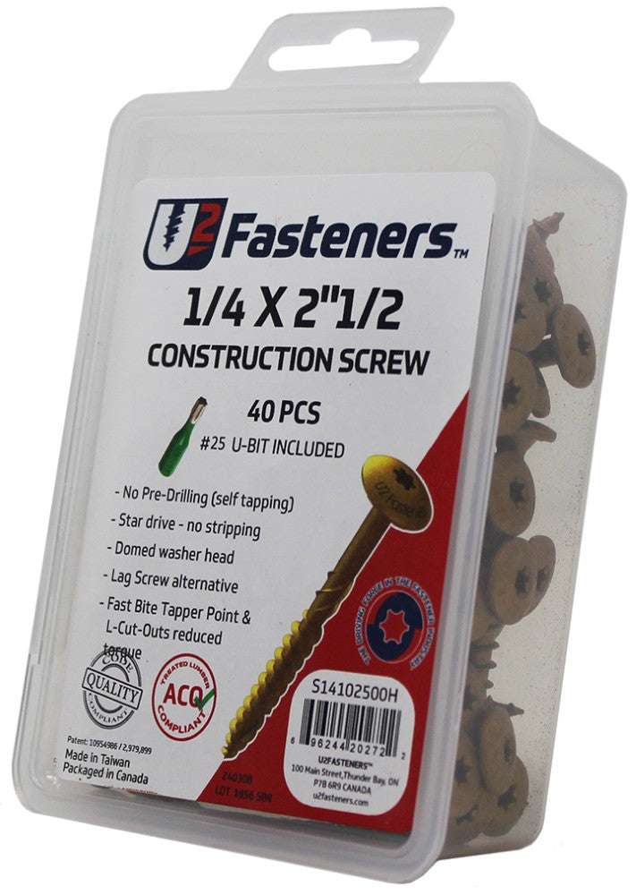 U2 Fasteners Construction Screws 1/4 x 2-1/2in - 40pk