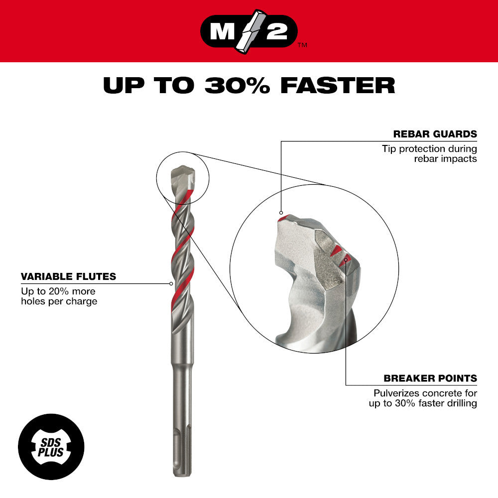 Milwaukee 48-20-7459 3/8-inch x 22-inch x 24-inch M/2 2-Cutter SDS-Plus Rotary Hammer Drill Bit
